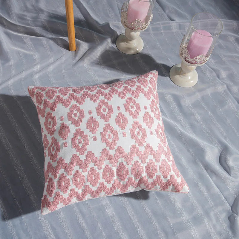 DecorBites™ Cotton Flower Embroidered Geometry Pillowcase 45*45cm - Sofa Living Room Bedside Pillows