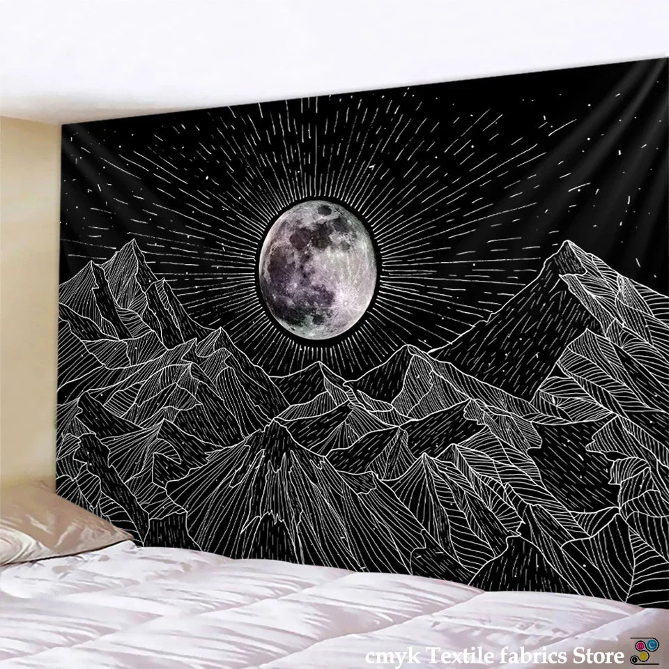 DecorBites™ Black & White Stars Mandala Tapestry - Home Decor