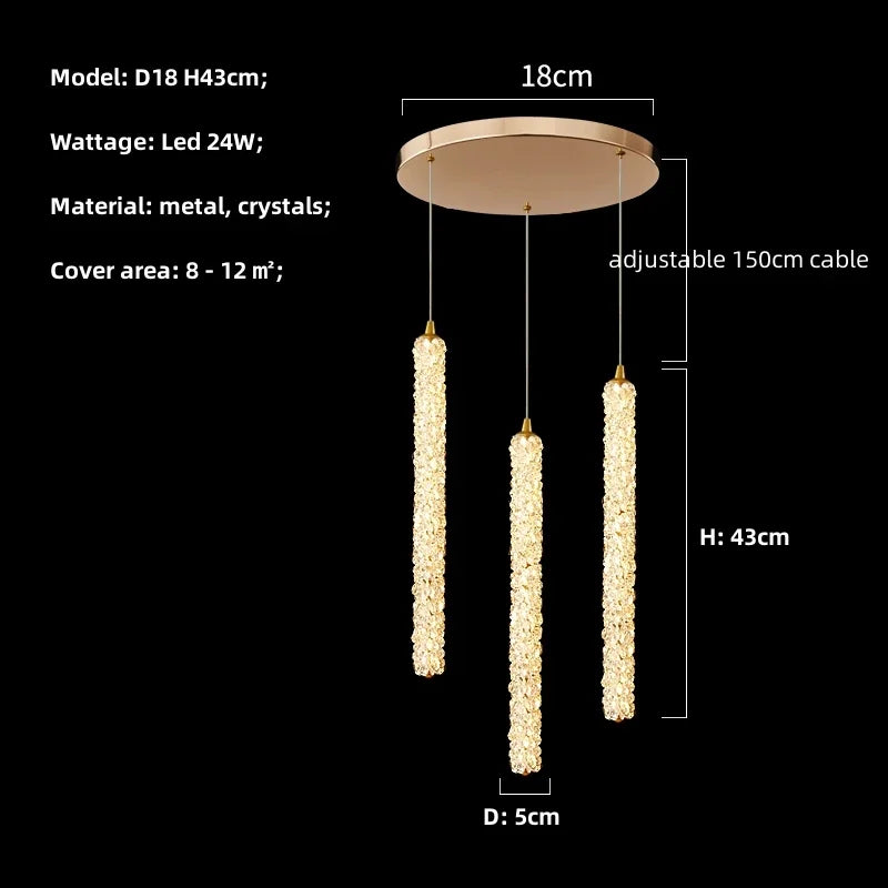 DecorBites™ Crystals Pendant Lights: Modern Dimmable Chandelier for Luxury Living Room, Dining, Bedroom