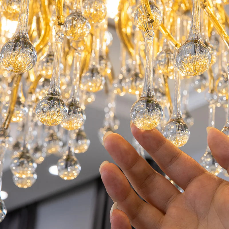 DecorBites™ Crystal LED Chandelier: Modern Light Luxury Water Drop Design for Home Decor