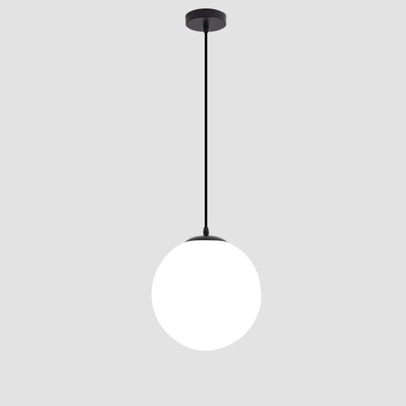 Nordic White Glass Globe Pendant Light With Iron Finish