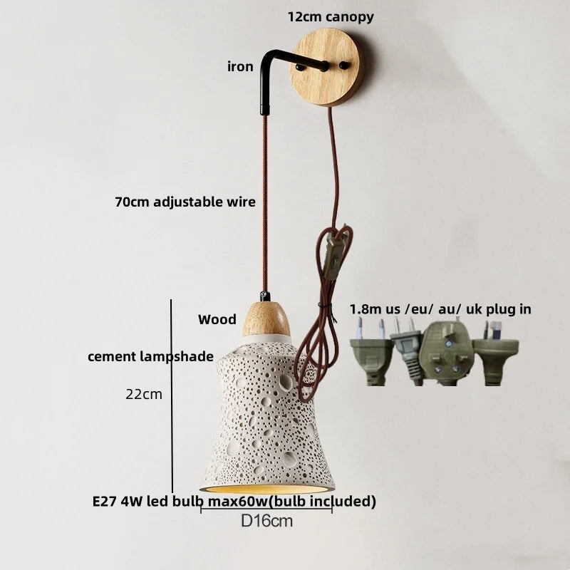 DecorBites™ Cement LED Wall Lamp Sconce Modern Pull Chain Switch Stair Light