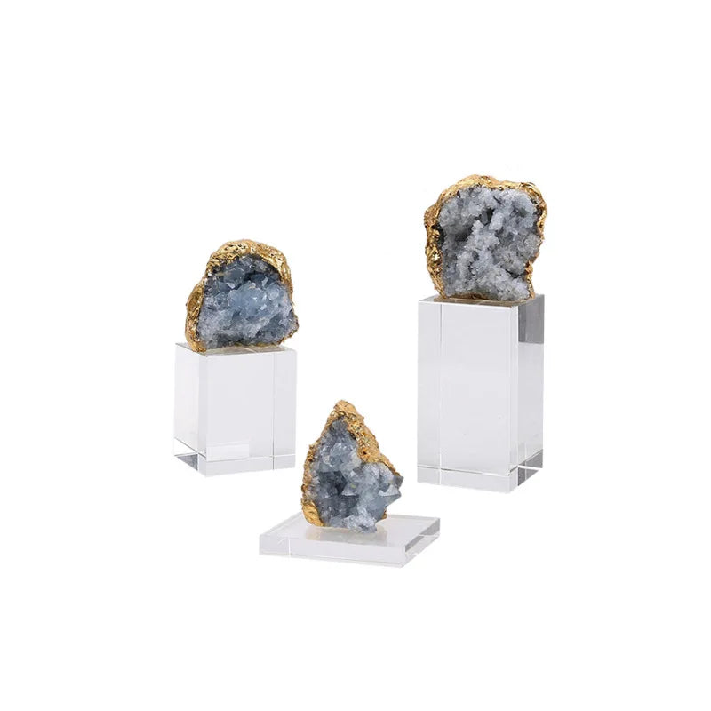 DecorBites™ Agate Stone Crystal Sculpture Gold-plated Marble Ornament for Living Room Desk