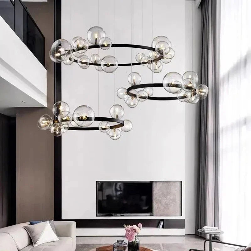 DecorBites™ Black Glass Ring Pendant Light - Nordic Style LED Chandelier for Home Decor