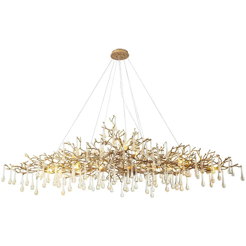 فانوس السقف LED من DecorBites™ على شكل فرع كريستالي، مصباح تعليق نحاسي فاخر