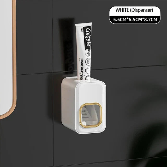 DecorBites™ Support de Brosse à Dents Inversé avec Distributeur de Dentifrice Automatique et Rangement de Maquillage