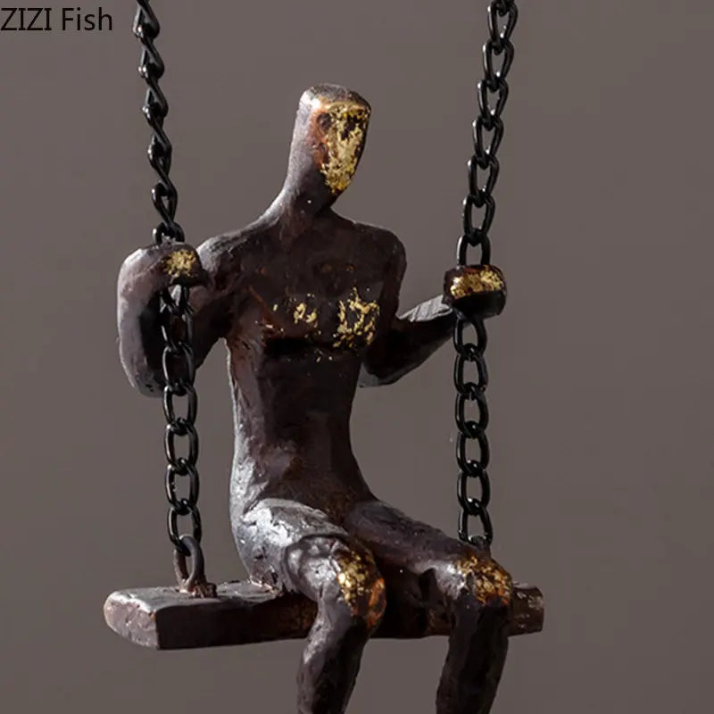 DecorBites™ Golden Swing Metal Sculpture Desk Ornament - Modern Home Decor