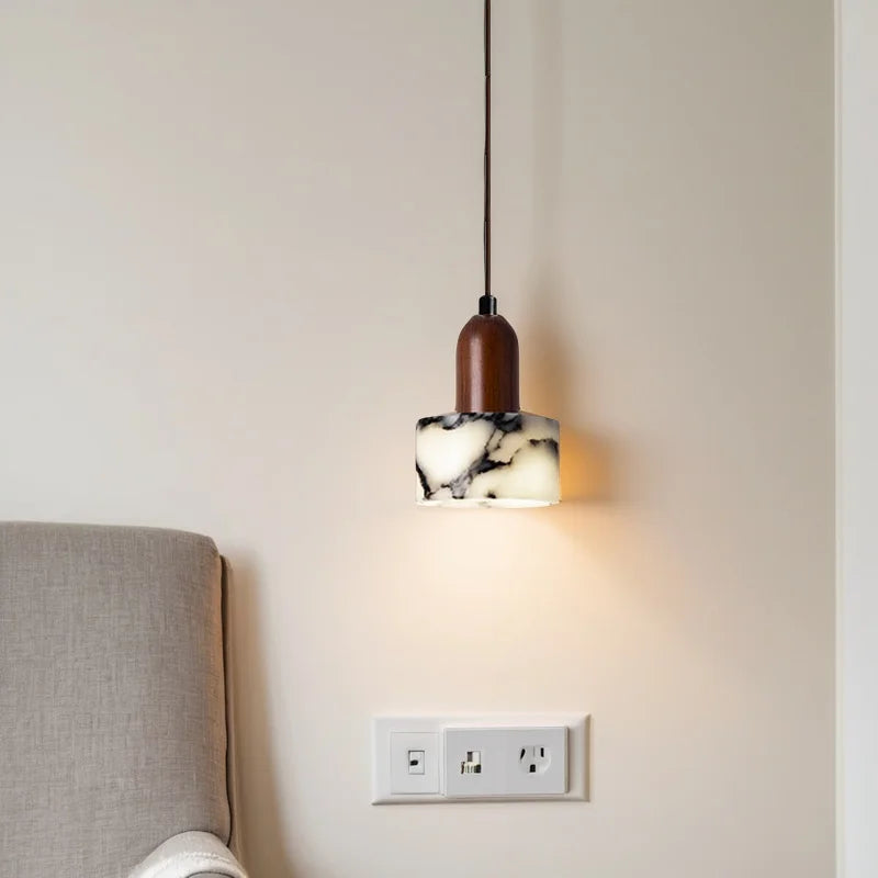 Vintage Black Patterned Marble Pendant Light