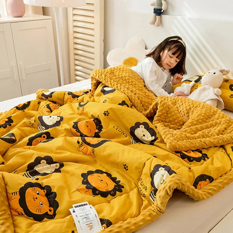 DecorBites™ Cotton Floral Double Quilt | Retro Soothe Doudou Bedding Blanket