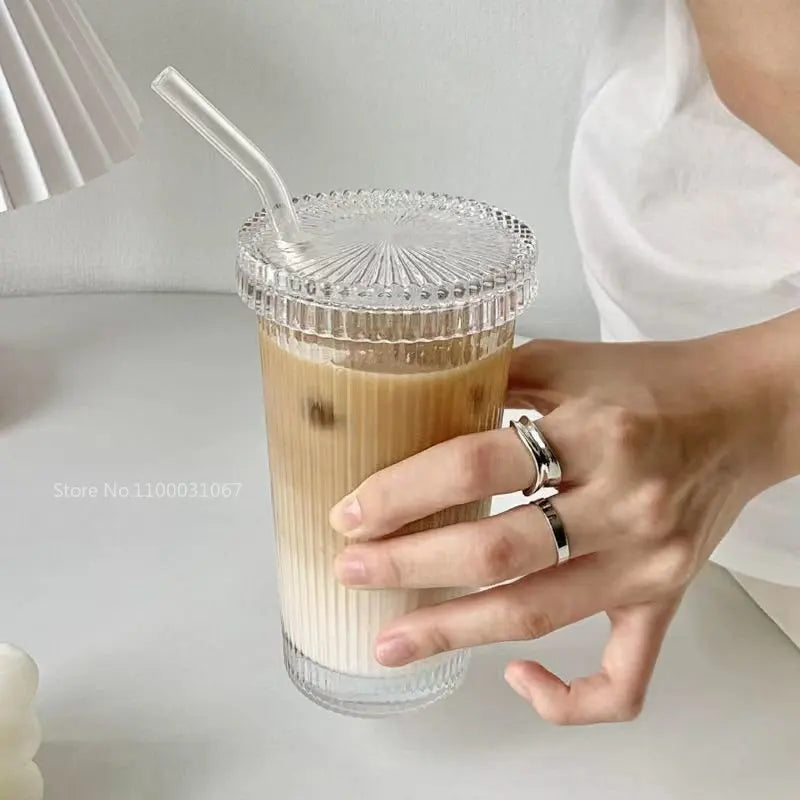 كوب شفاط زجاجي DecorBites™ - هدية زفاف أنيقة على الطراز الياباني للحليب والقهوة والشاي