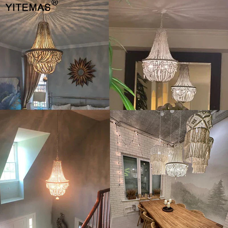 DecorBites™ French Country Wood Bead Chandelier: 3/5 Lights Princess Decorative Hanging Fixture