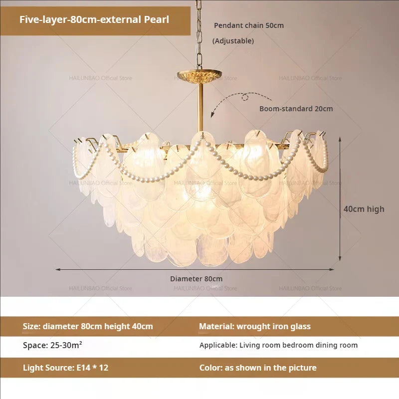 DecorBites™ French Chandelier Garden Light with K9 Crystal | Elegant Pearl Shell Design
