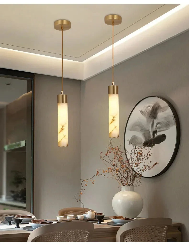 DecorBites™ Copper LED Pendant Light: Modern Marble Single Head for Bedroom, Restaurant, and Corridor