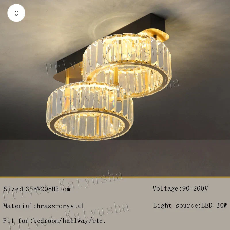 DecorBites™ مصابيح سقف نحاسية ذهبية كريستالية LED إضاءة ديكور منزلي حديثة للغرف