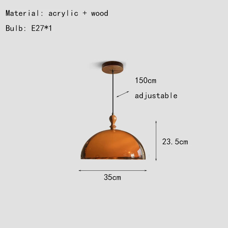 Brown Acrylic Pendant Light With Dark Wood Accent