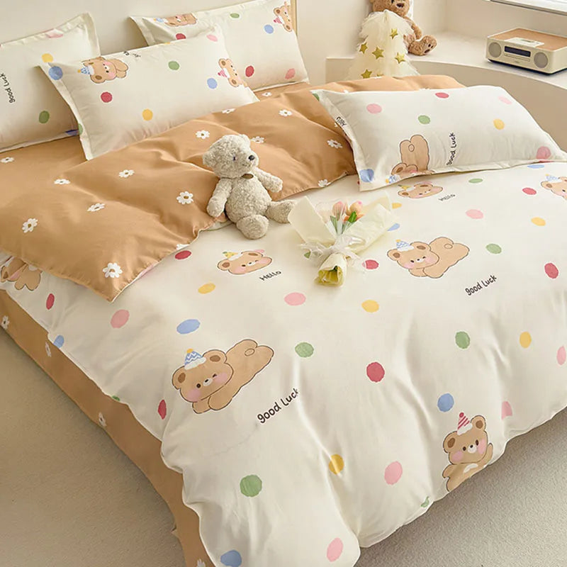DecorBites™ Cotton Printed Bedding Set: Thick & Cozy Single Bedclothes for Adults & Kids