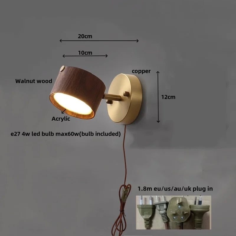 DecorBites™ LED Wall Sconce Light Fixture Walnut Base Modern Art Wandlamp