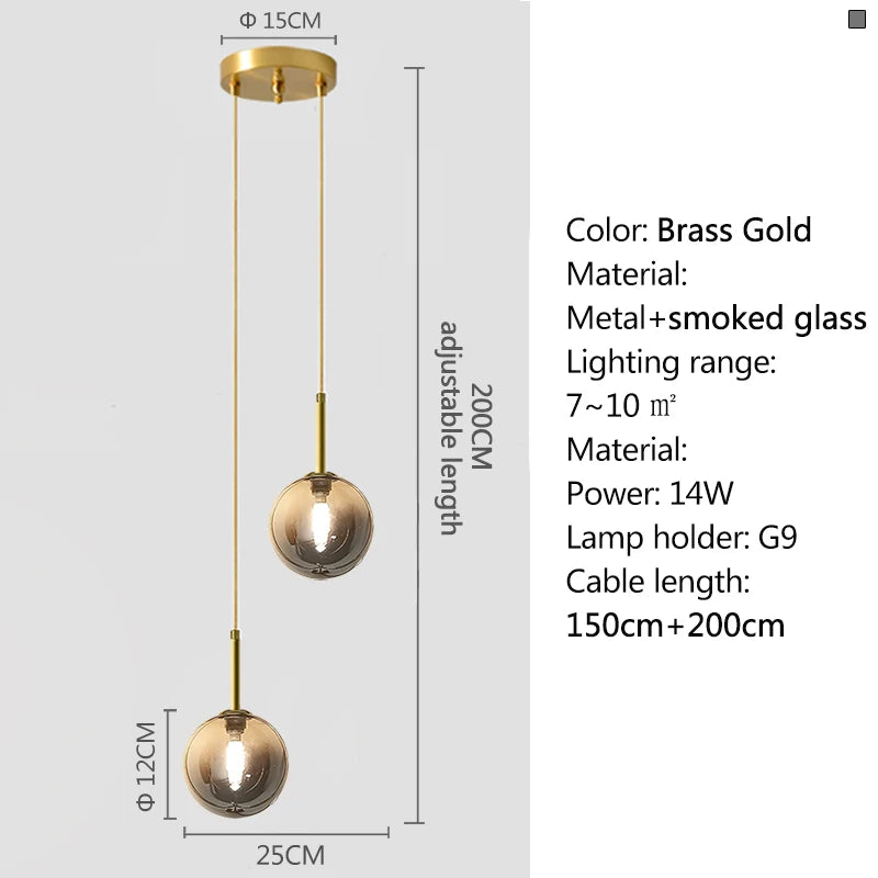 Nordic Glass Globe Pendant Light in White or Smoke Gray