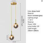 Nordic Glass Globe Pendant Light in White or Smoke Gray