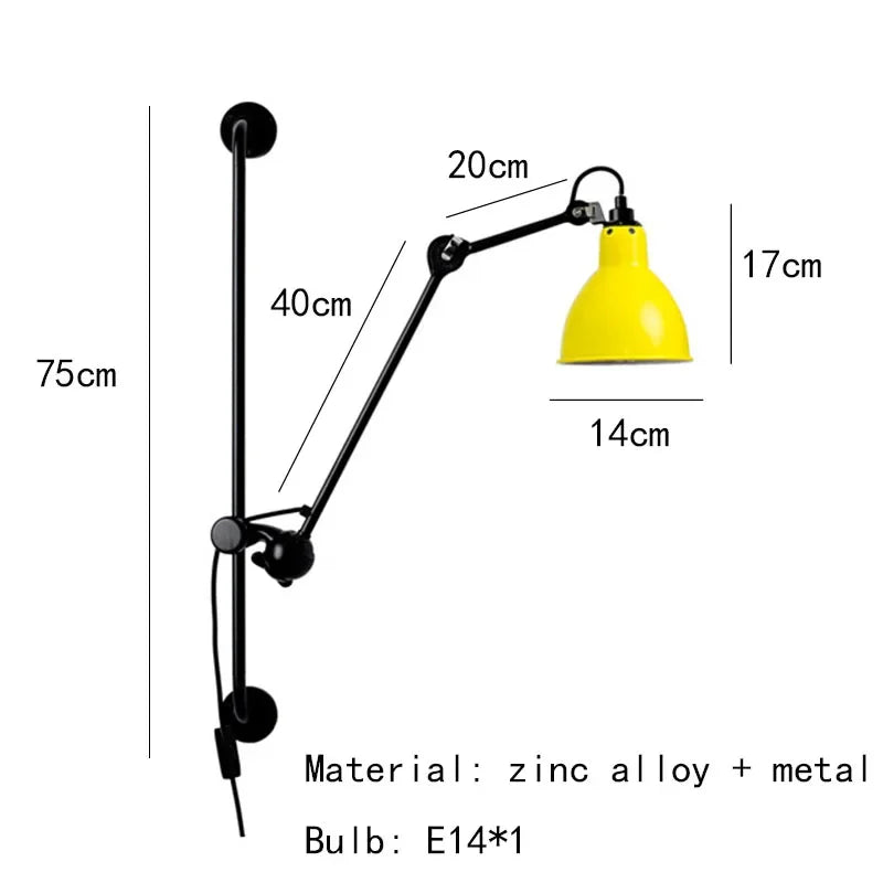 DecorBites™ Gras BL Wall Lamp: Adjustable Chrome Long Arm Reading Light
