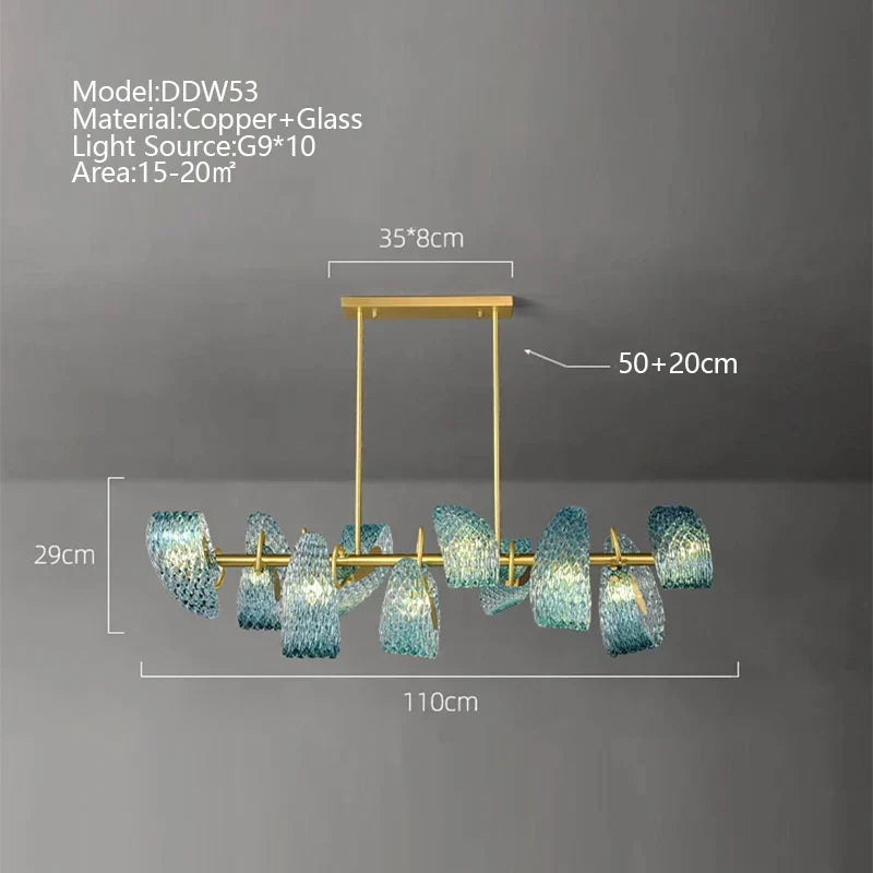 DecorBites™ ثريا سقف نحاسية على شكل ورقة شجر طاووس زرقاء بتصميم آرت ديكو بتقنية LED لغرفة المعيشة