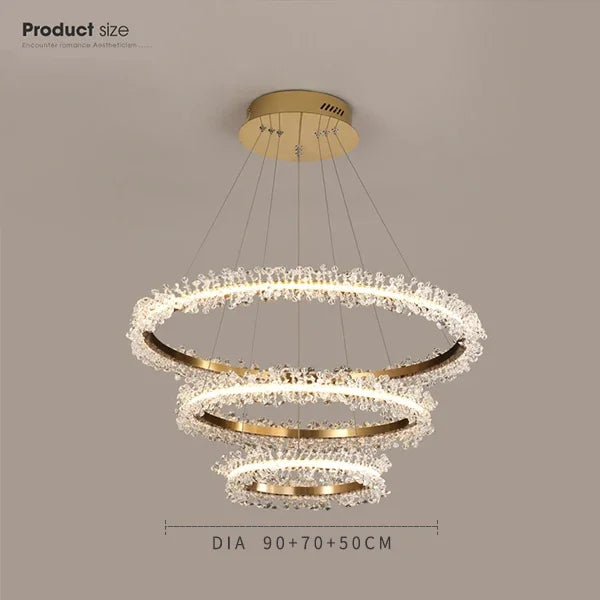 DecorBites™ ثريا ذهبية كريستالية للحلقات لغرفة المعيشة وديكور المطعم