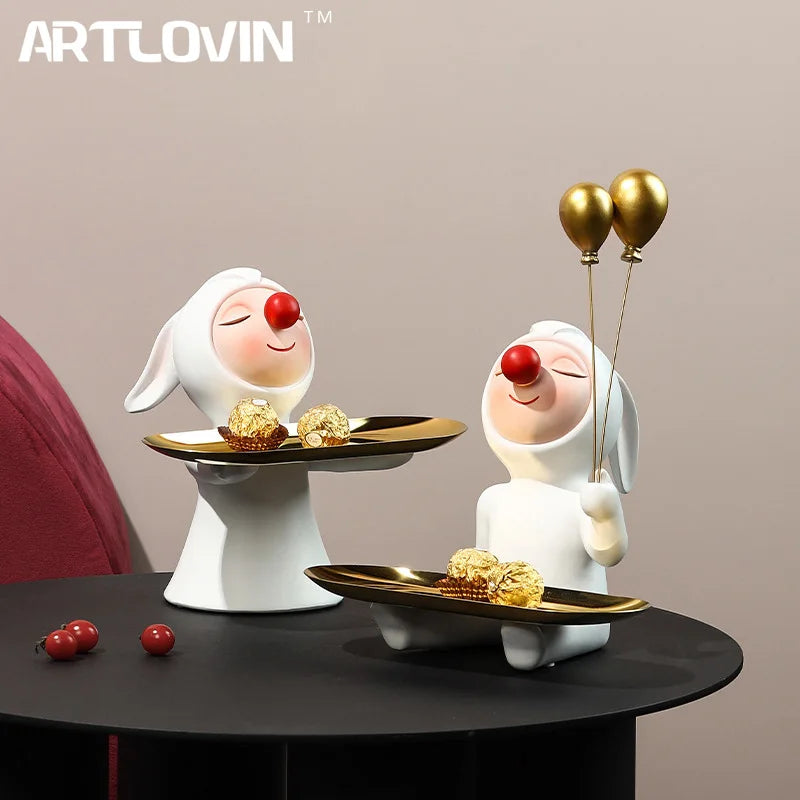 DecorBites™ Clown Bust Sculpture: Golden Candy/Key Tray Kids Balloons Figurine Decor