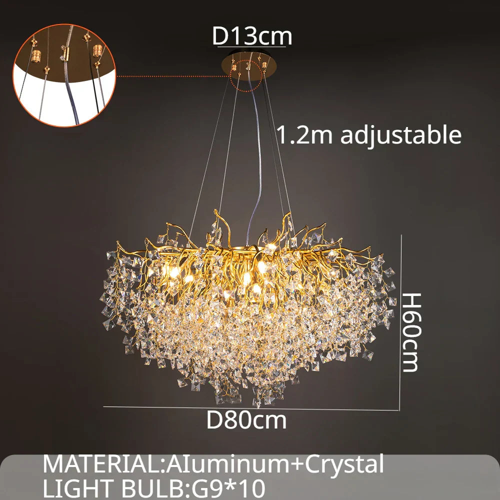 ثريا ديكور بايتس™ الذهبية الكريستالية LED المستديرة على شكل فرع شجرة
