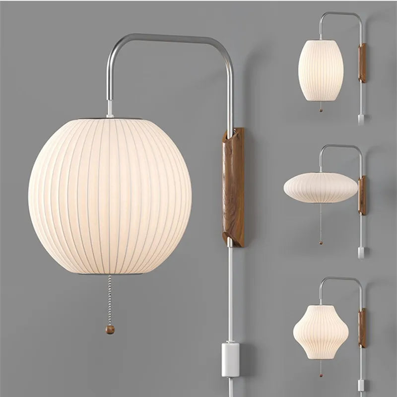 DecorBites™ Handwoven Silk Ball Wall Light: Japanese Design for Living Room and Bedroom