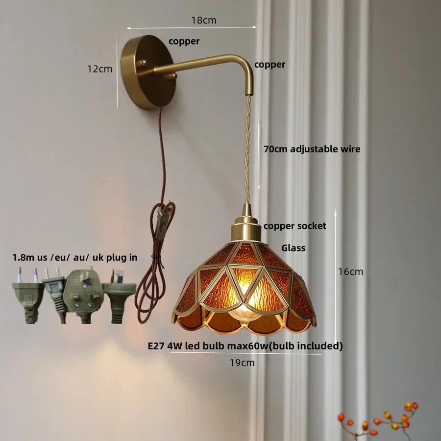 DecorBites™ Amber Glass LED Wall Light Modern Nordic Bedroom Reading Lamp