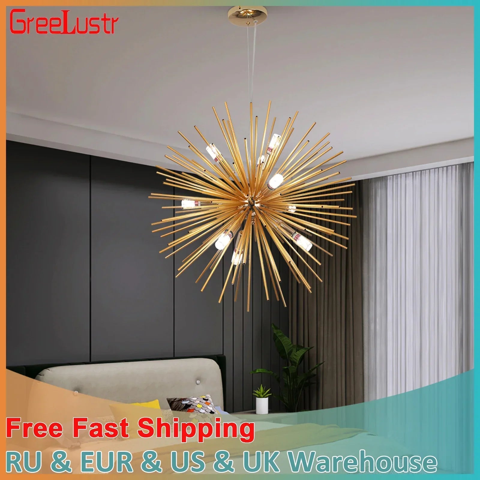 نجفة DecorBites™ الذهبية المعلقة بتقنية LED لجزيرة المطبخ وغرفة المعيشة العصرية