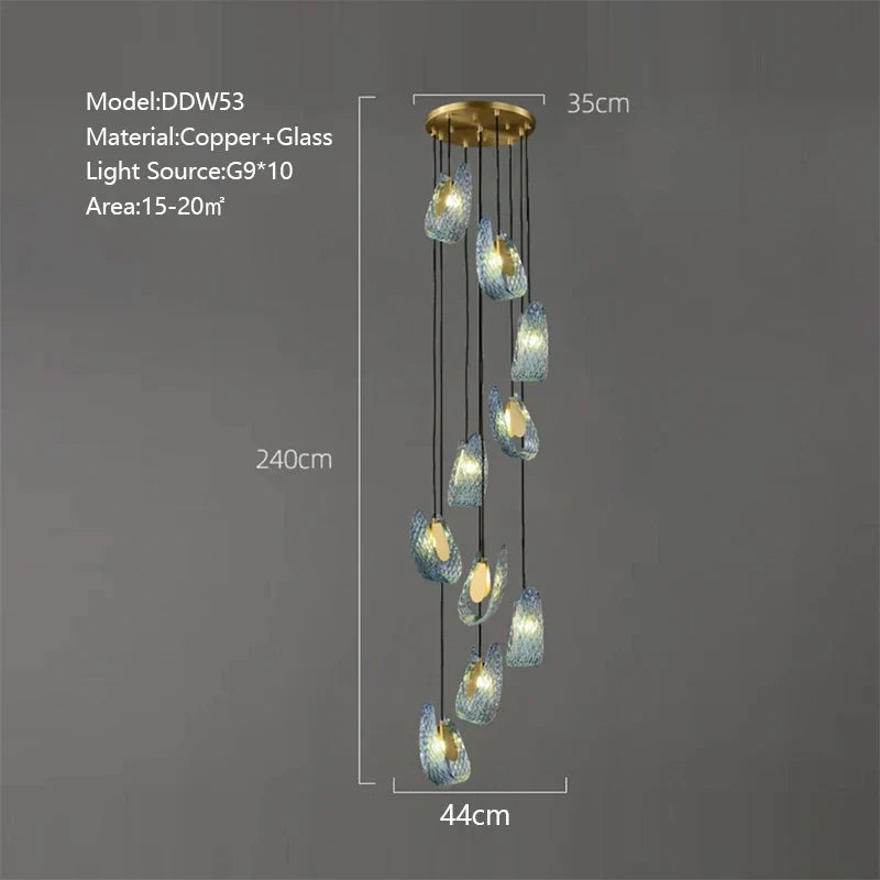 DecorBites™ ثريا سقف نحاسية على شكل ورقة شجر طاووس زرقاء بتصميم آرت ديكو بتقنية LED لغرفة المعيشة