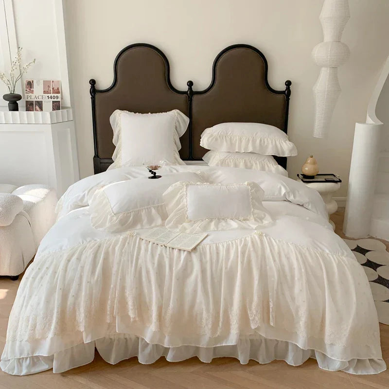DecorBites™ French Princess Wedding Bedding Set, Cozy Queen King Size Duvet Cover, Bed Sheet