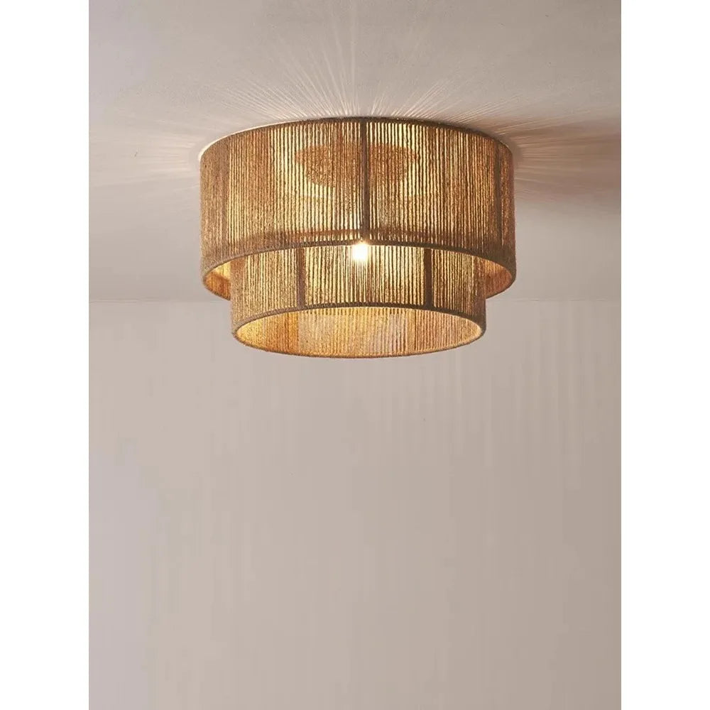 Japanese Wicker Rope Pendant Light in Brown, 45Cm