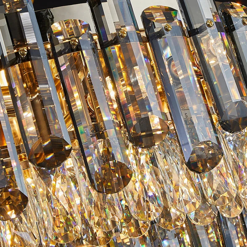 DecorBites™ Lustre en cristal doré pour salon, luminaire de luxe