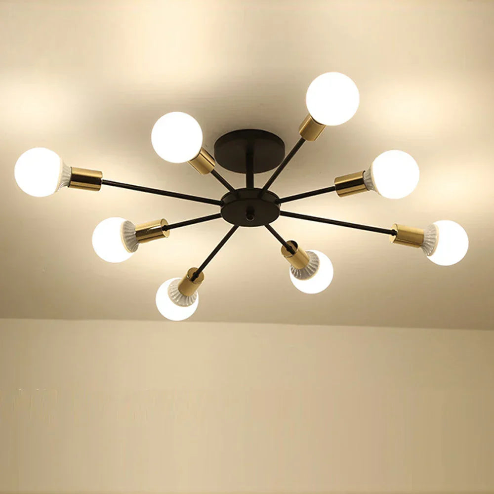 DecorBites™ Industrial Rod Iron Wood Sputnik Chandelier Ceiling Lamp LED E27 Home Lighting