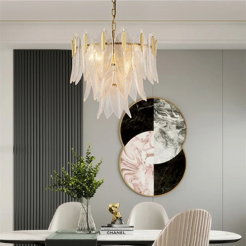 ثريا زجاجية بتصميم أوراق شجر DecorBites™ - مصباح تعليق فاخر بتصميم نورديك