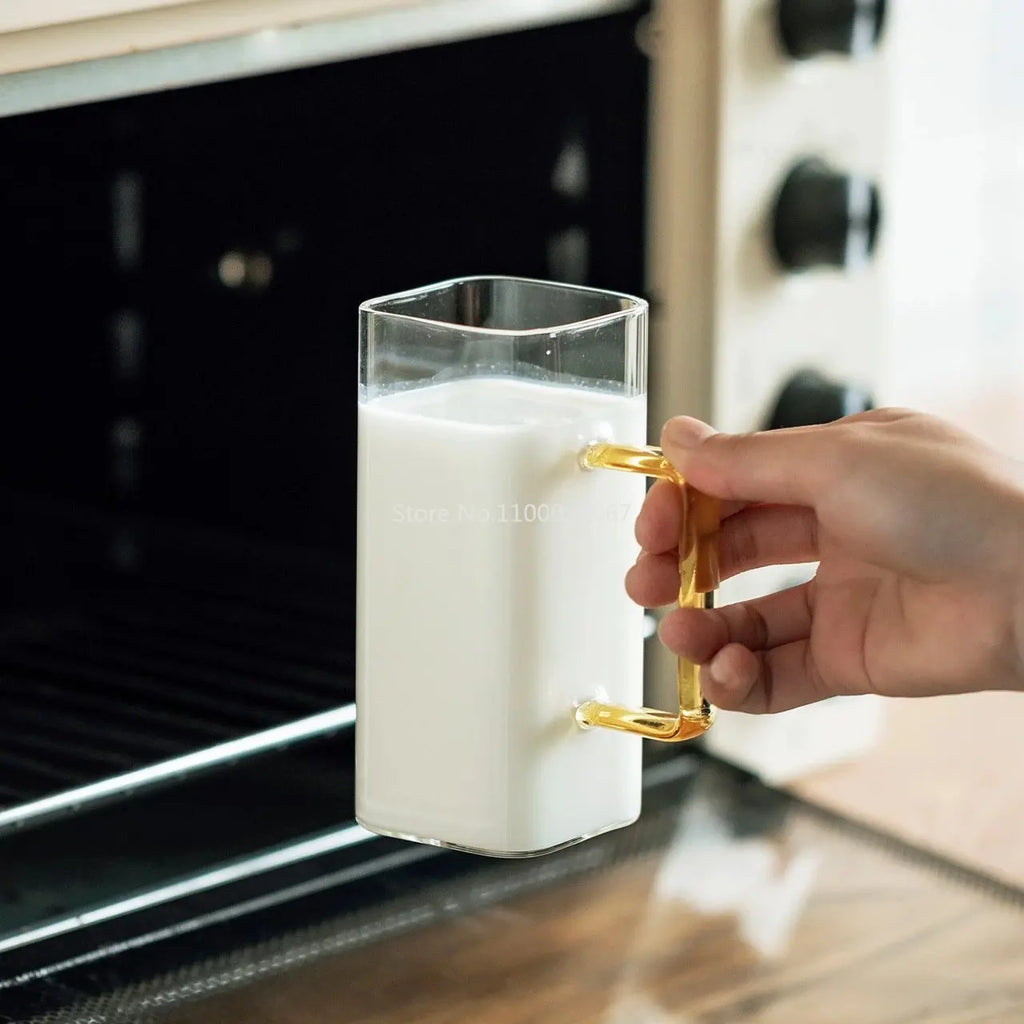 كوب زجاجي مربع ديكور بايتس™ سعة 400 مل، آمن للاستخدام في الميكروويف، شفاف، كوب بيرة قهوة للحفلات