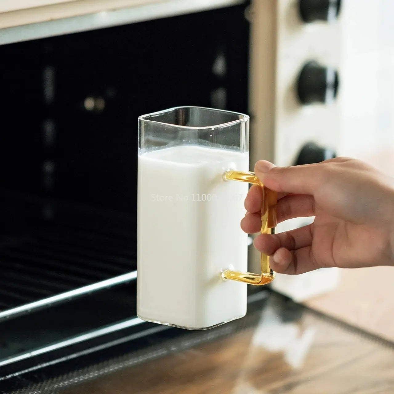 كوب زجاجي مربع ديكور بايتس™ سعة 400 مل، آمن للاستخدام في الميكروويف، شفاف، كوب بيرة قهوة للحفلات