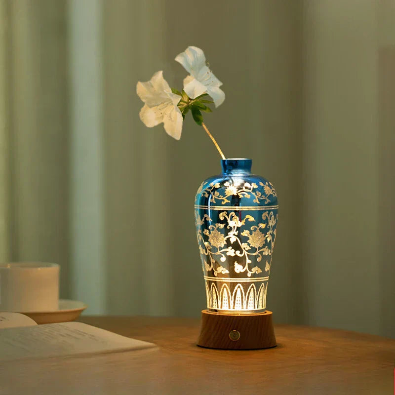 DecorBites™ Liuguang Qingying Vase Night Light: Elegant Decorative Flower Table Lamp
