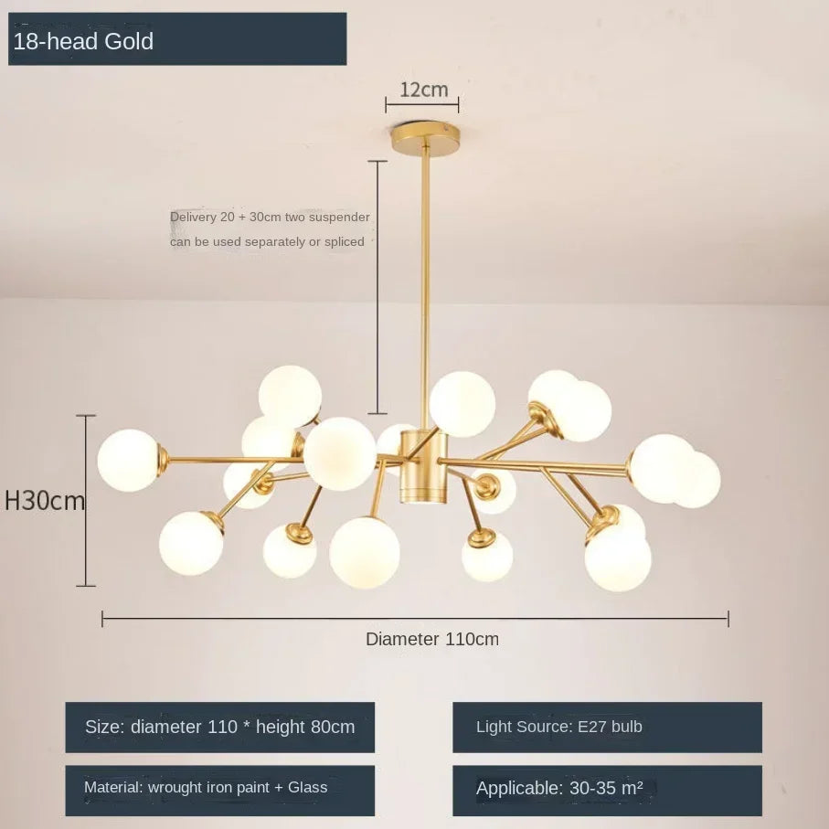 DecorBites™ Glass Ball Ceiling Chandelier for Bedroom Dining Living Room Lighting