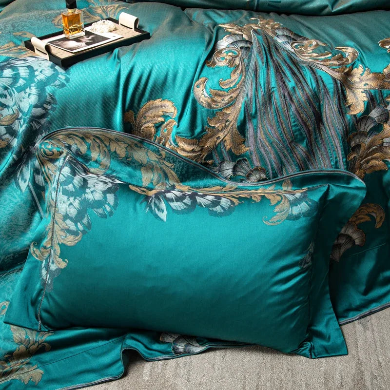 DecorBites™ 1200TC Jacquard Bedding Set: Queen King Size Linens, Comforter Cover, Sheet, Pillowcase