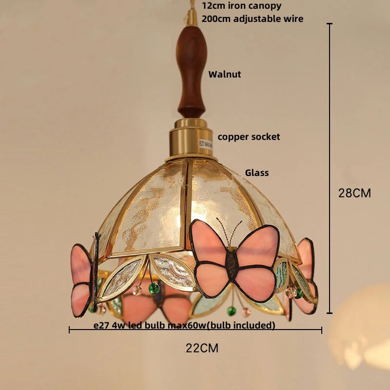 DecorBites™ Butterfly Pink LED Pendant Lamp Walnut Wood Glass Nordic Modern Home Decor