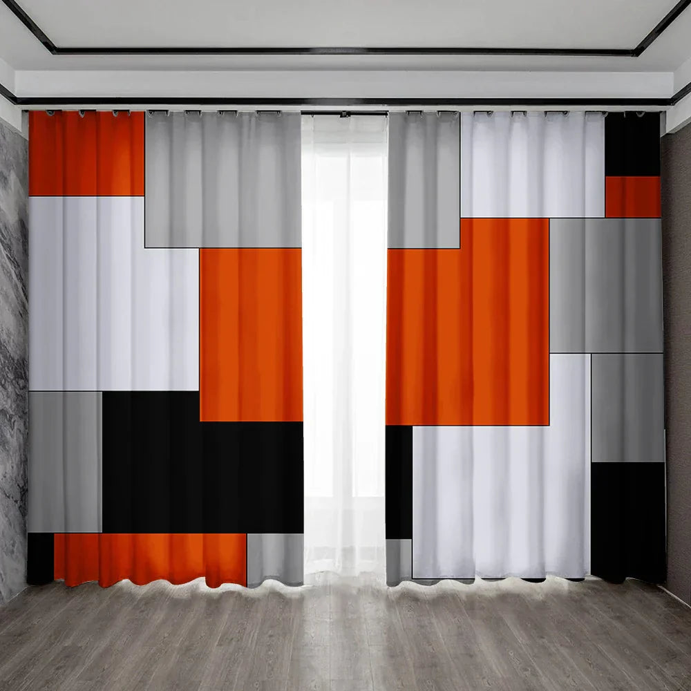 طقم ستائر بطبعة شبكة هندسية DecorBites™ لغرف النوم والحدائق والشرفات