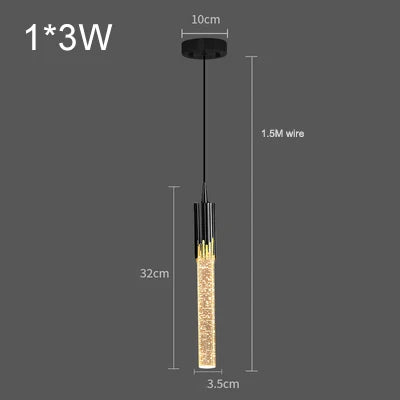 Modern Crystal Rod Pendant Light in Black or Gold