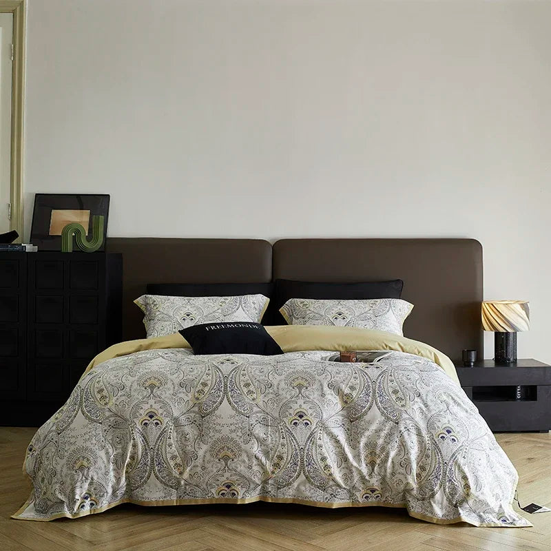 DecorBites™ 100s Egyptian Cotton Printed Bedding Set with Sheet, Duvet Cover, and Pillowcase