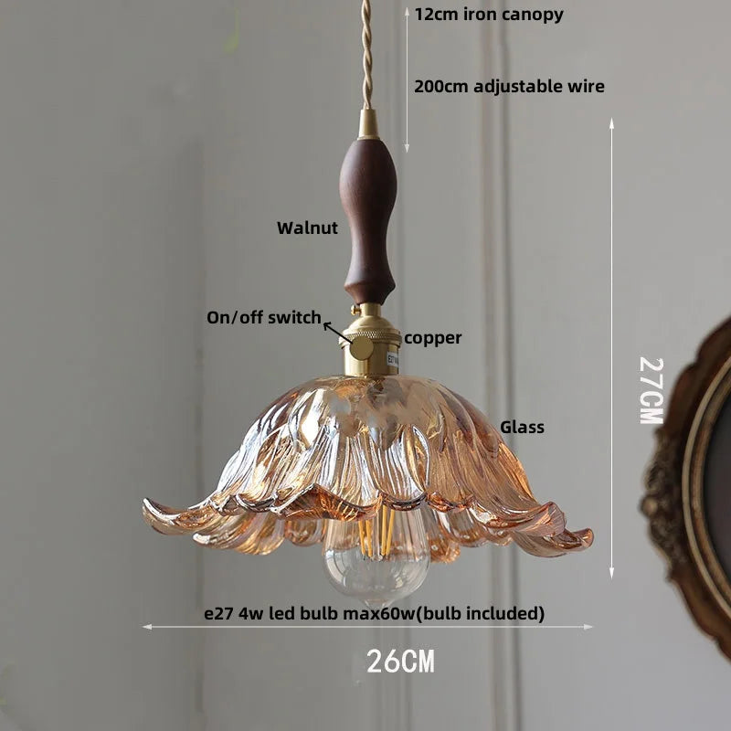 DecorBites™ Amber Flower Glass Pendant Lamp, Modern Nordic LED Hanging Light for Kitchen Living Room