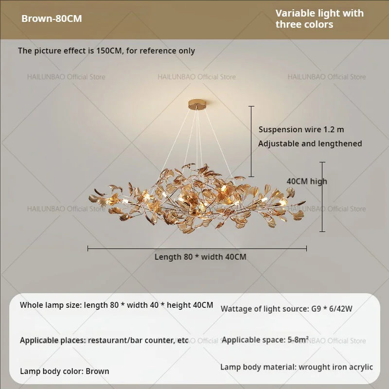 DecorBites™ Gingko Leaf Chandelier: Modern Luxury Art Decor for Home, Restaurant & Bar