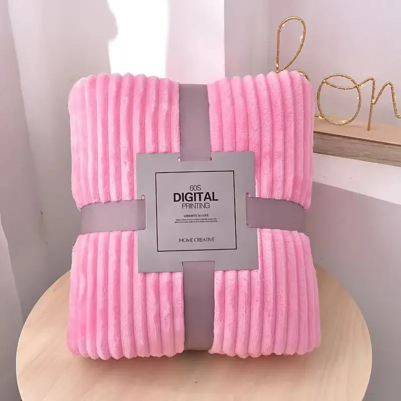 DecorBites™ Cozy Striped Flannel Fleece Blanket for Winter - Bedroom Living Room Throw