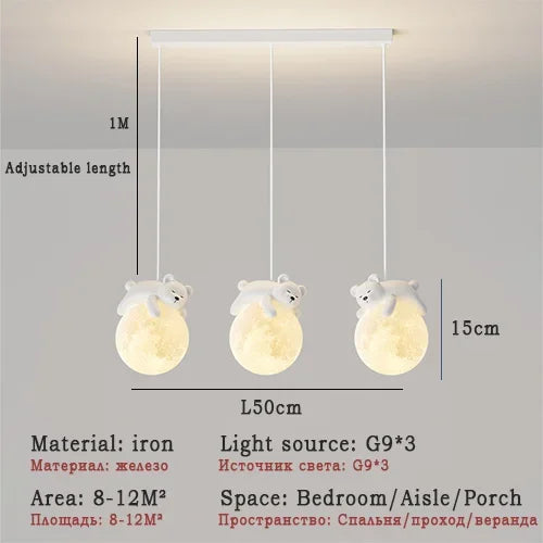 ثريات غرف الأطفال LED من DecorBites™ بتصميم دب أبيض وأرنب، مصباح معلق زجاجي لجانب السرير